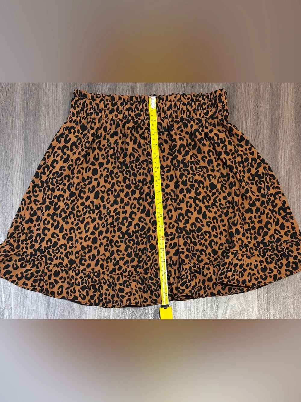 Leopard Print Ruffle Hem Mini Skirt Women’s Medium Boho Elastic Waist Lined